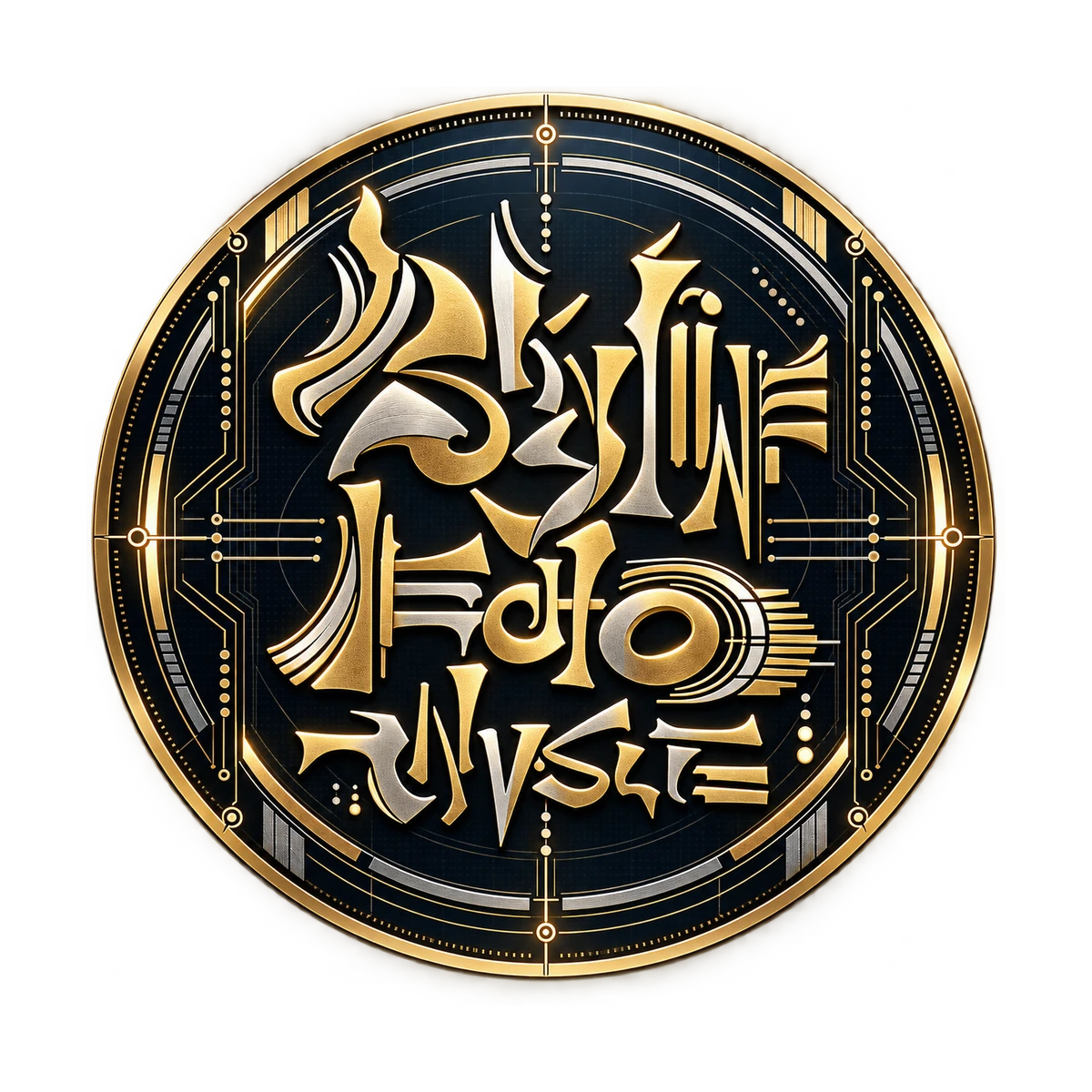 Skyline Echo circular gold-and-silver conceptual emblem